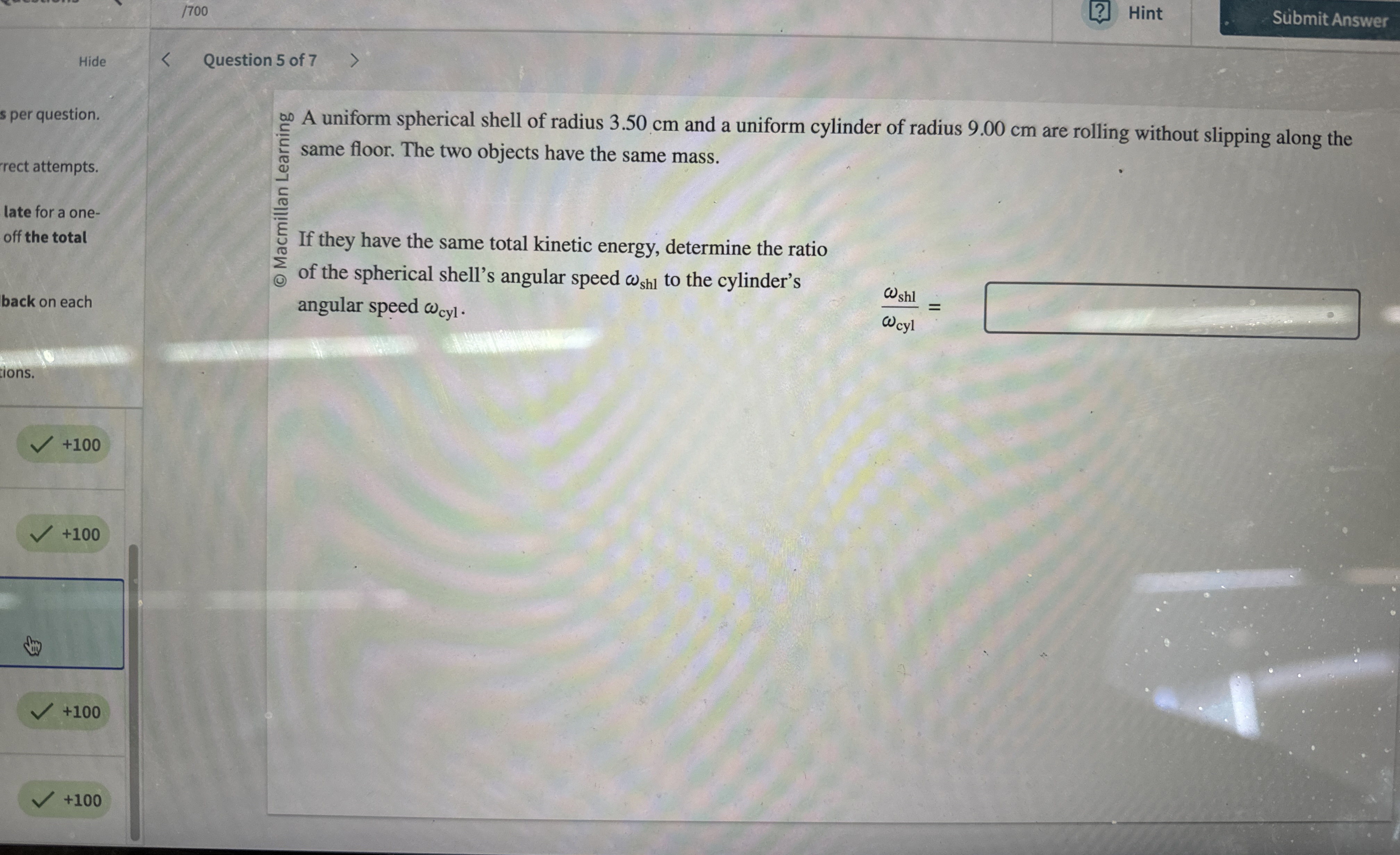1 7 0 0 Hint Hide Question 5 of 7 s per question.