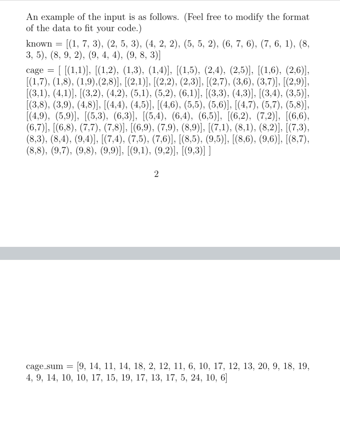 An example of the input is as follows. ( Feel