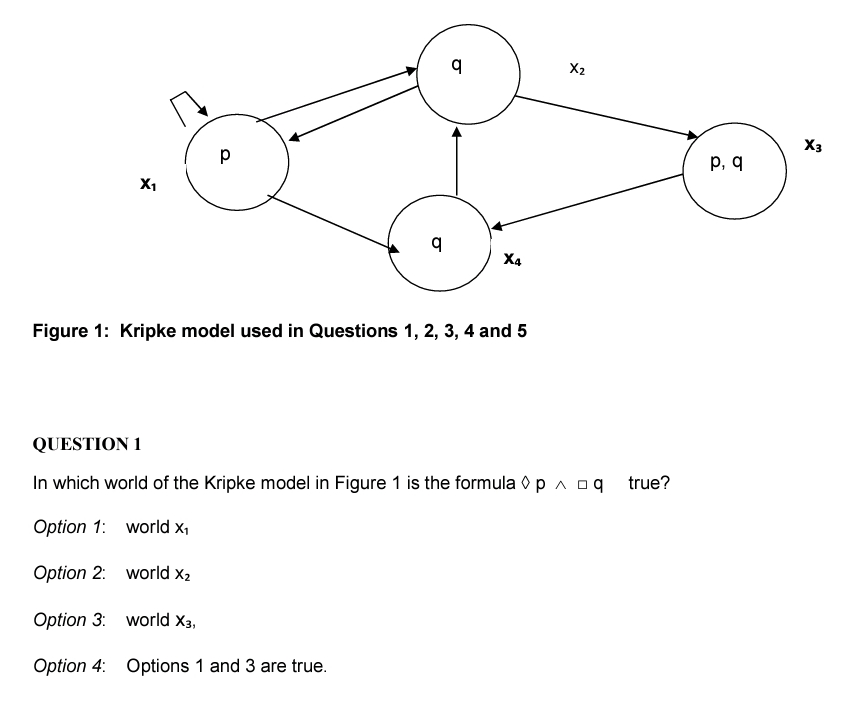 Figure 1 : Kripke model used in Questions 1 , 2 ,