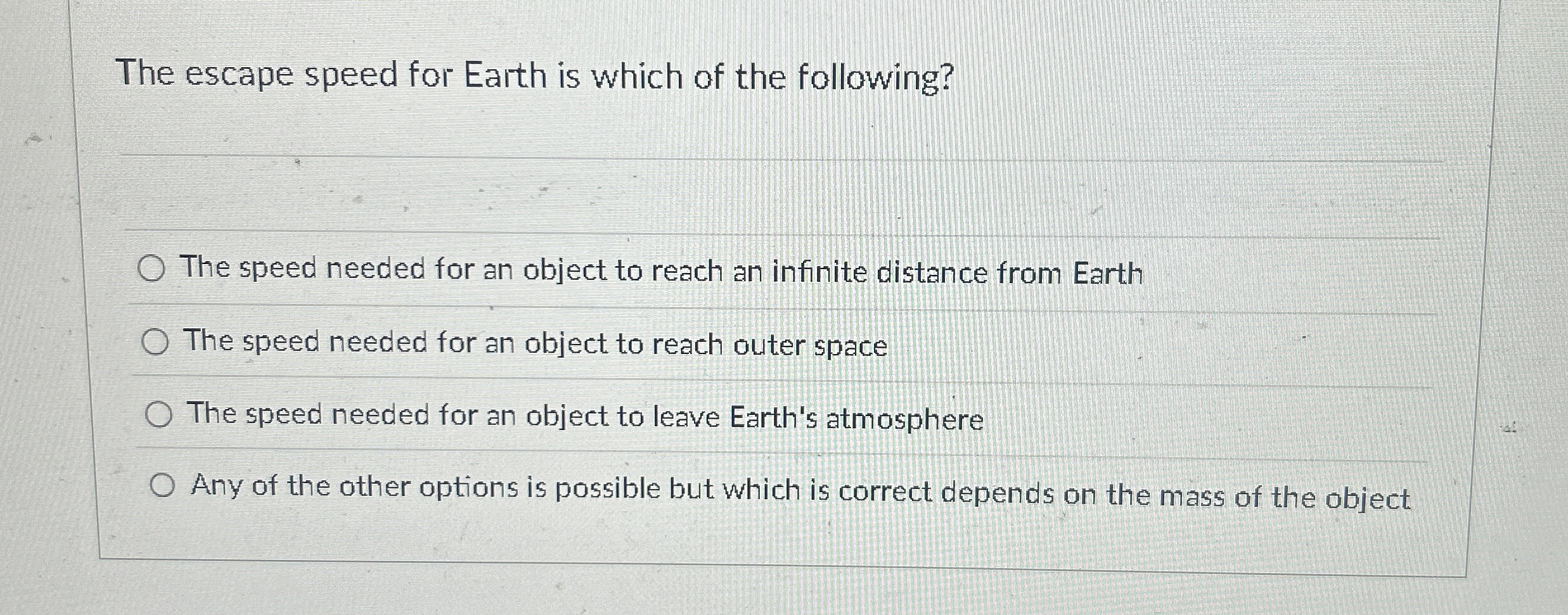The escape speed for Earth is which of the