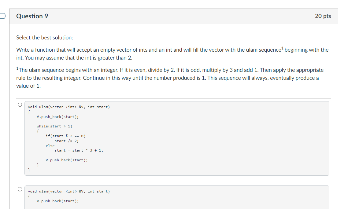 Question 9 Select the best solution: Write a