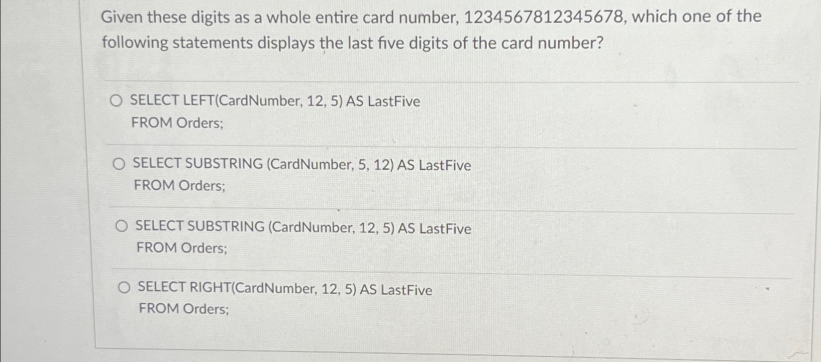 Given these digits as a whole entire card number,