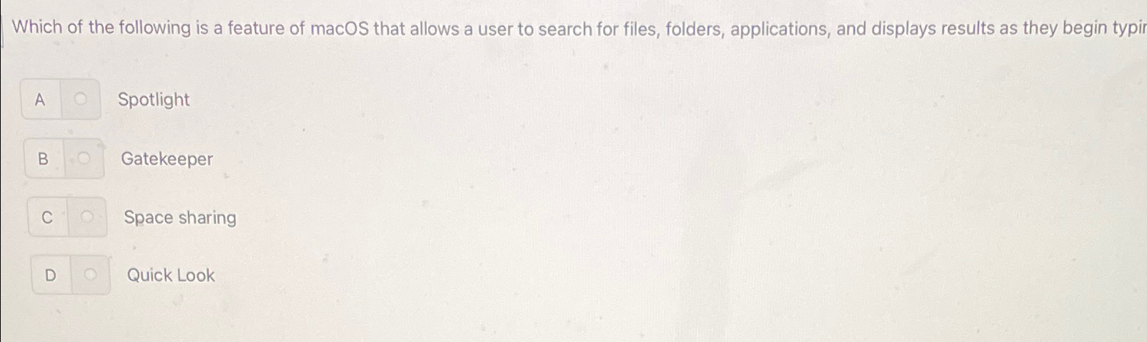 Which of the following is a feature of macOS that