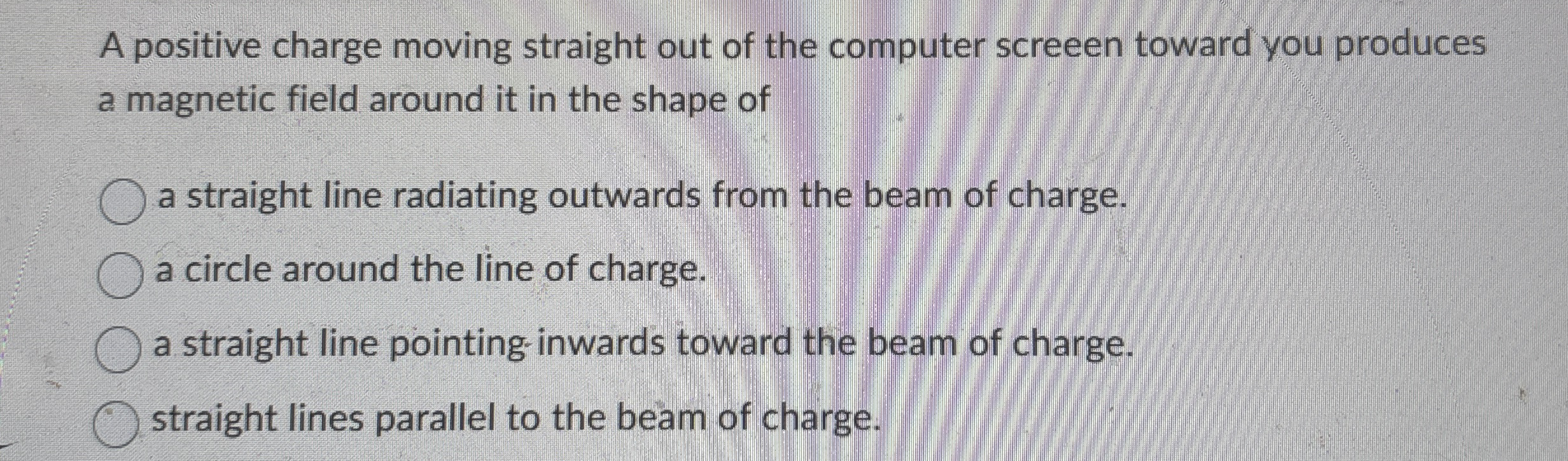 A positive charge moving straight out of the