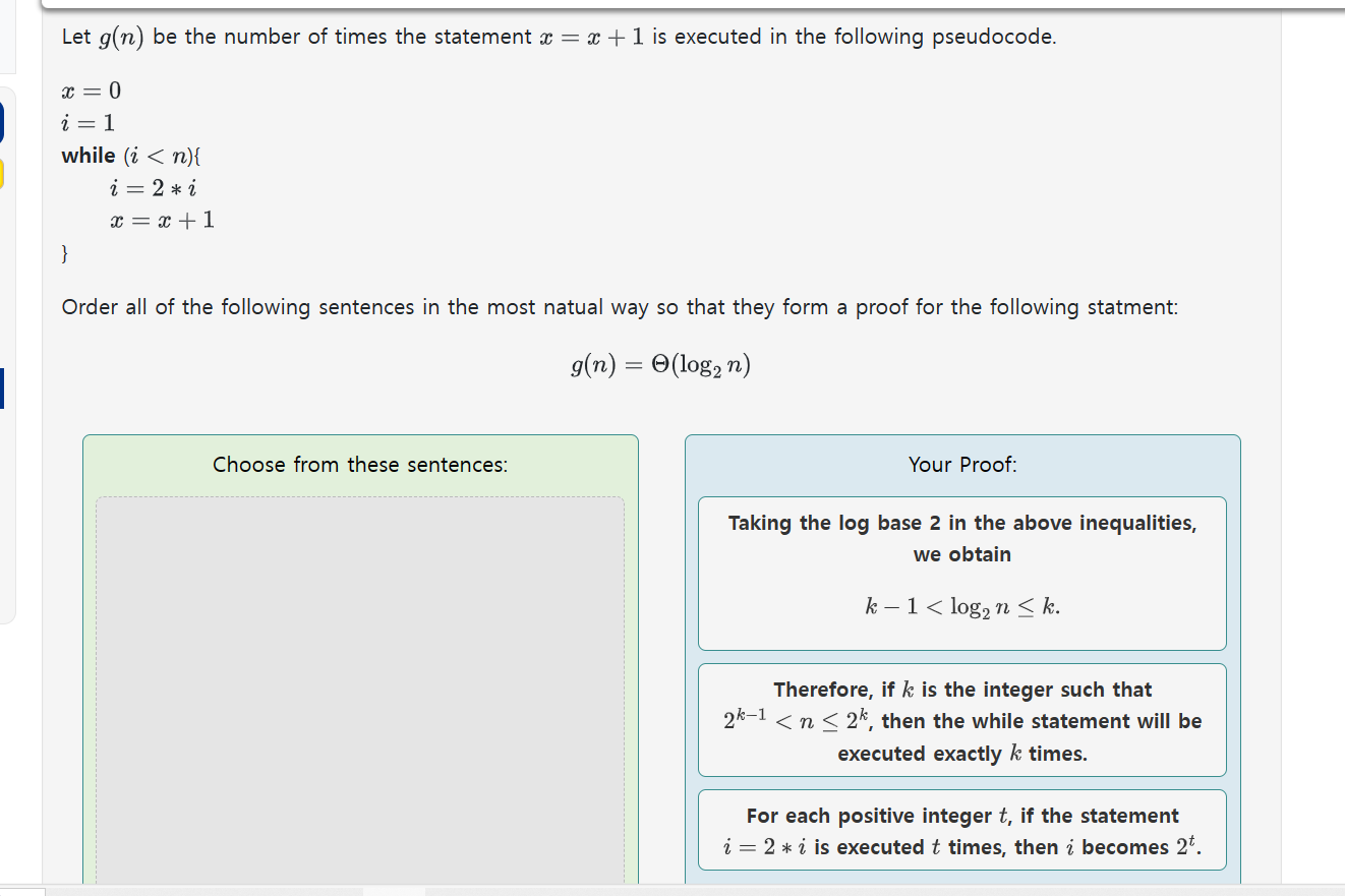 Let g ( n ) be the number of times the statement