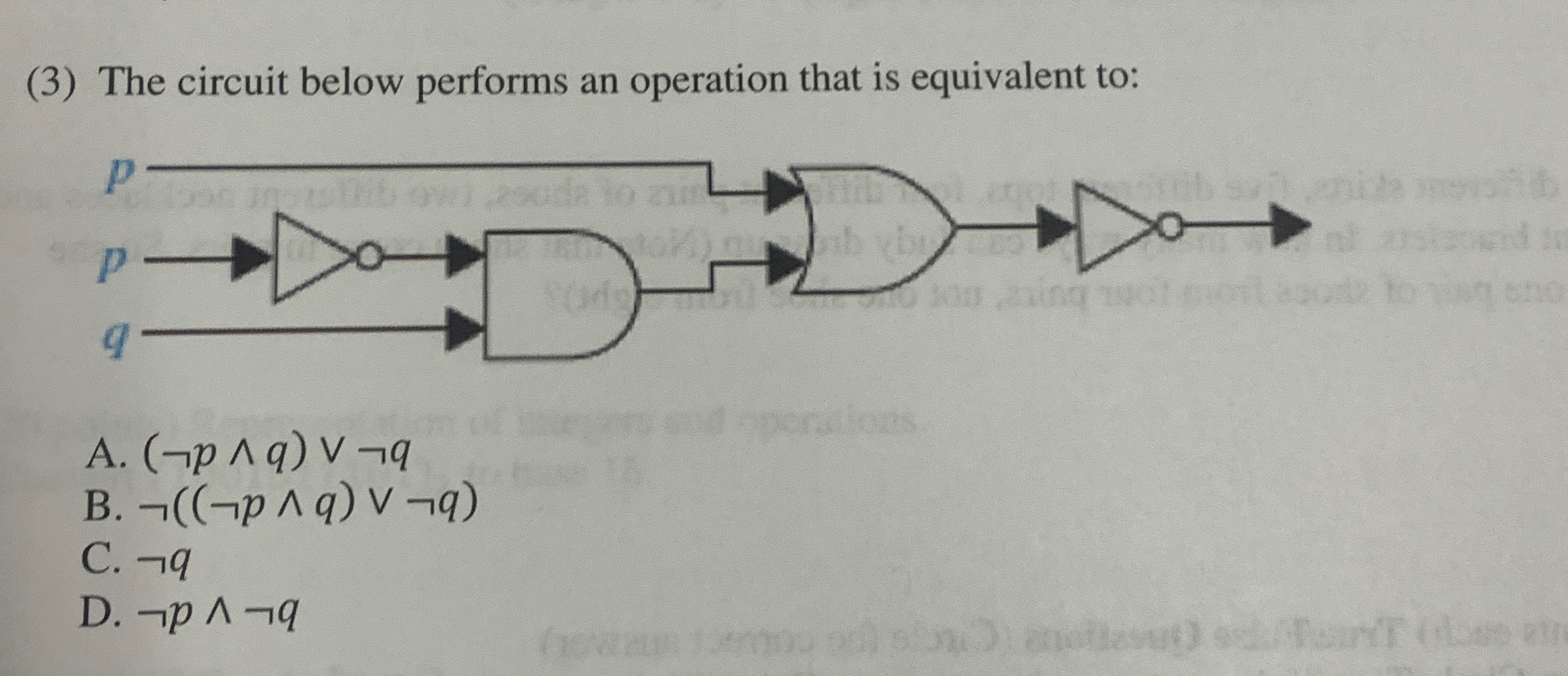 ( 3 ) The circuit below performs an operation