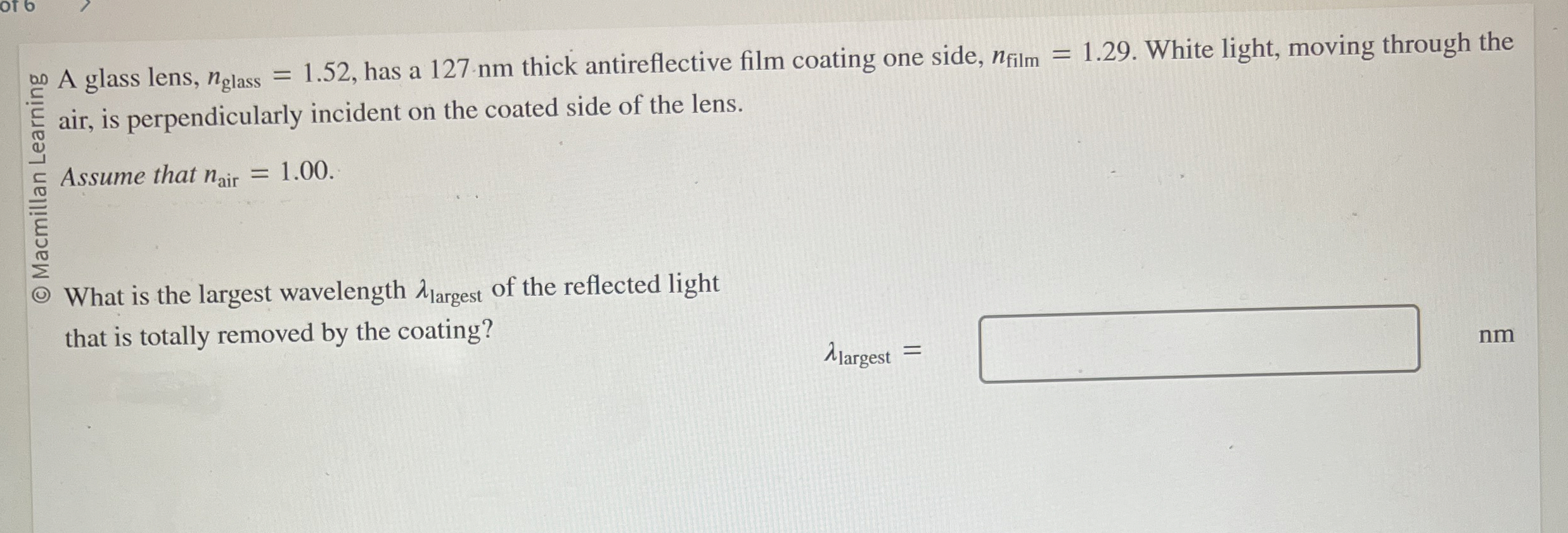 air, is perpendicularly incident on the coated