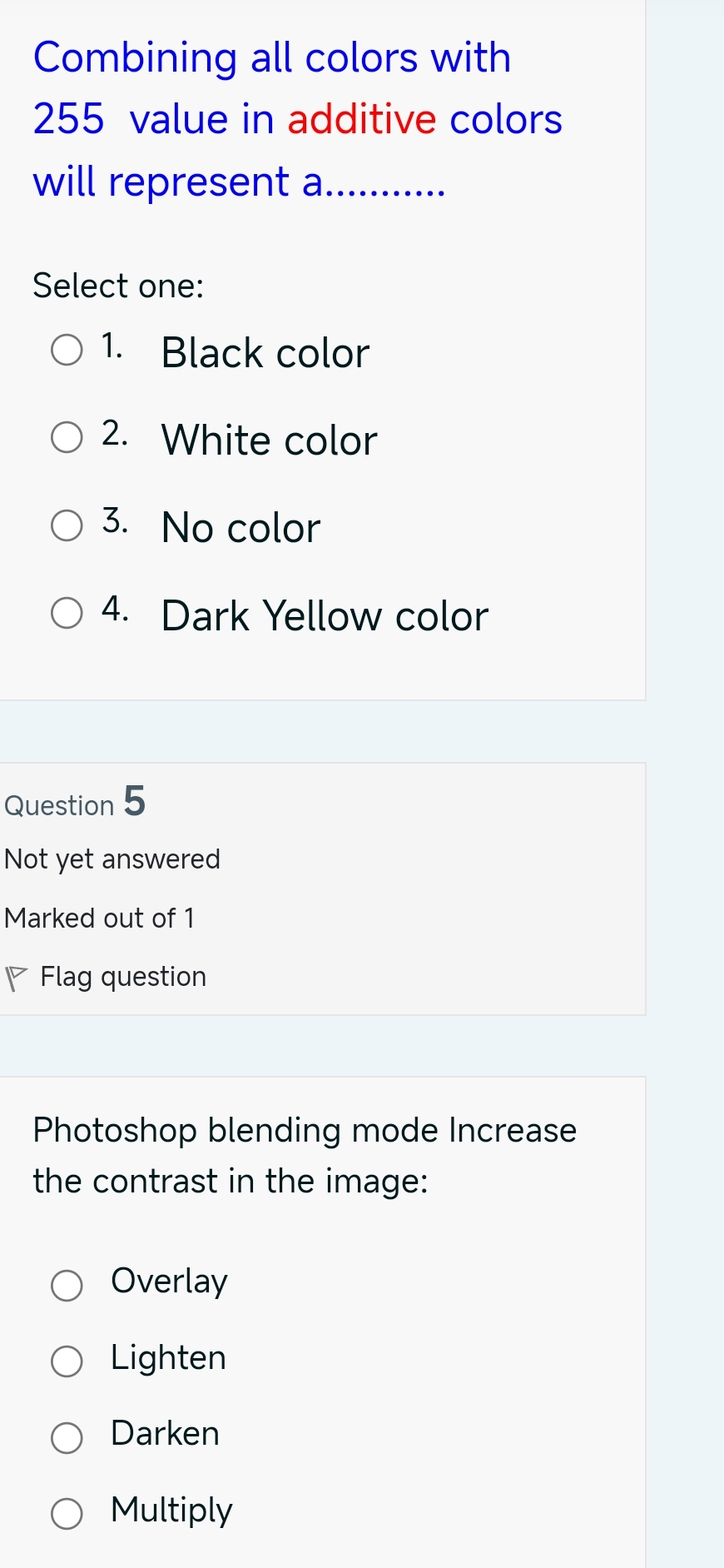 Combining all colors with 2 5 5 value in additive