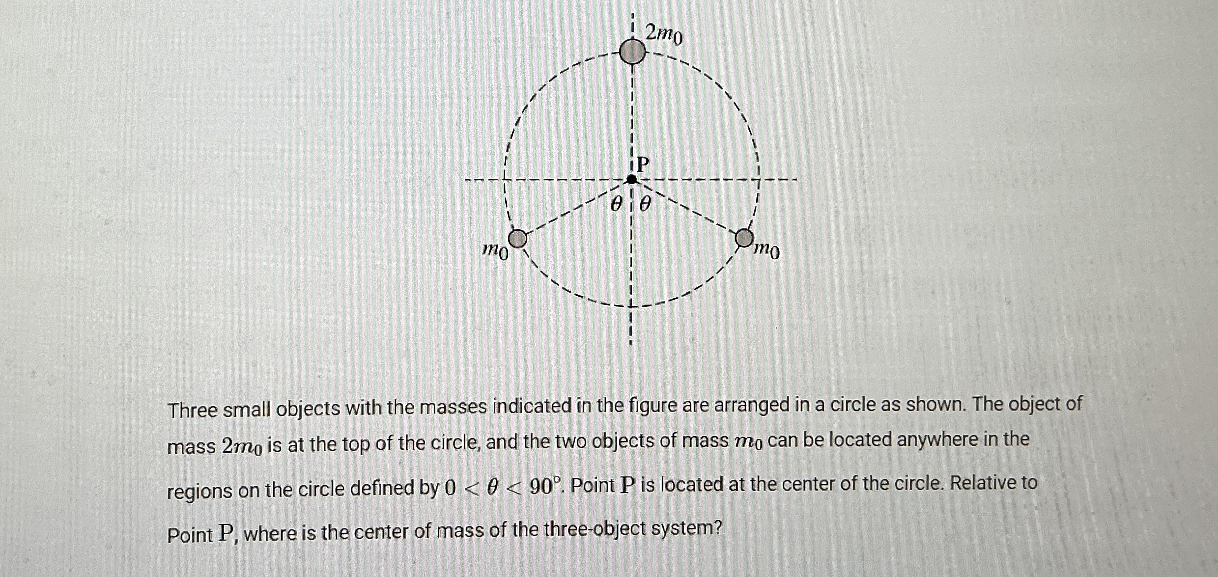 Three small objects with the masses indicated in