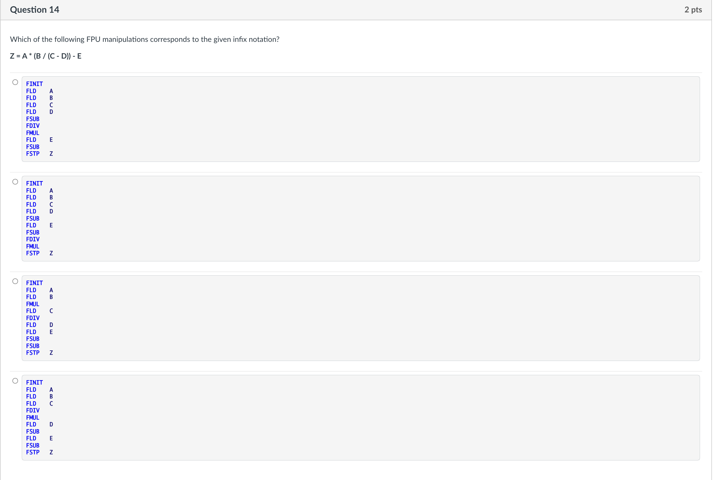 Question 1 4 Which of the following FPU