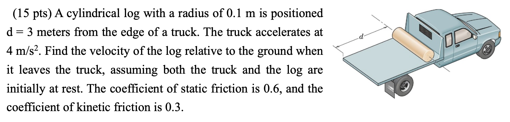 A cylindrical log with a radius of 0 . 1 m is