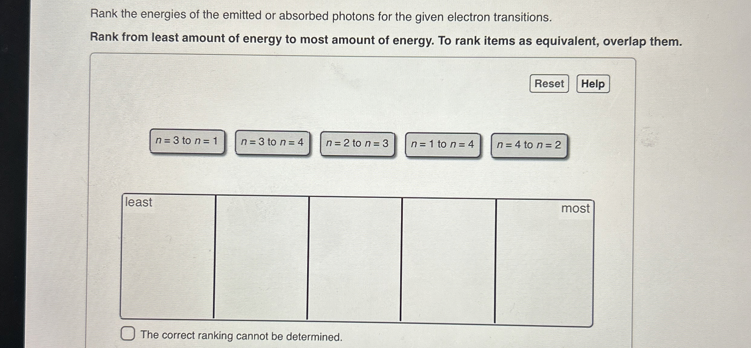 Rank the energies of the emitted or absorbed