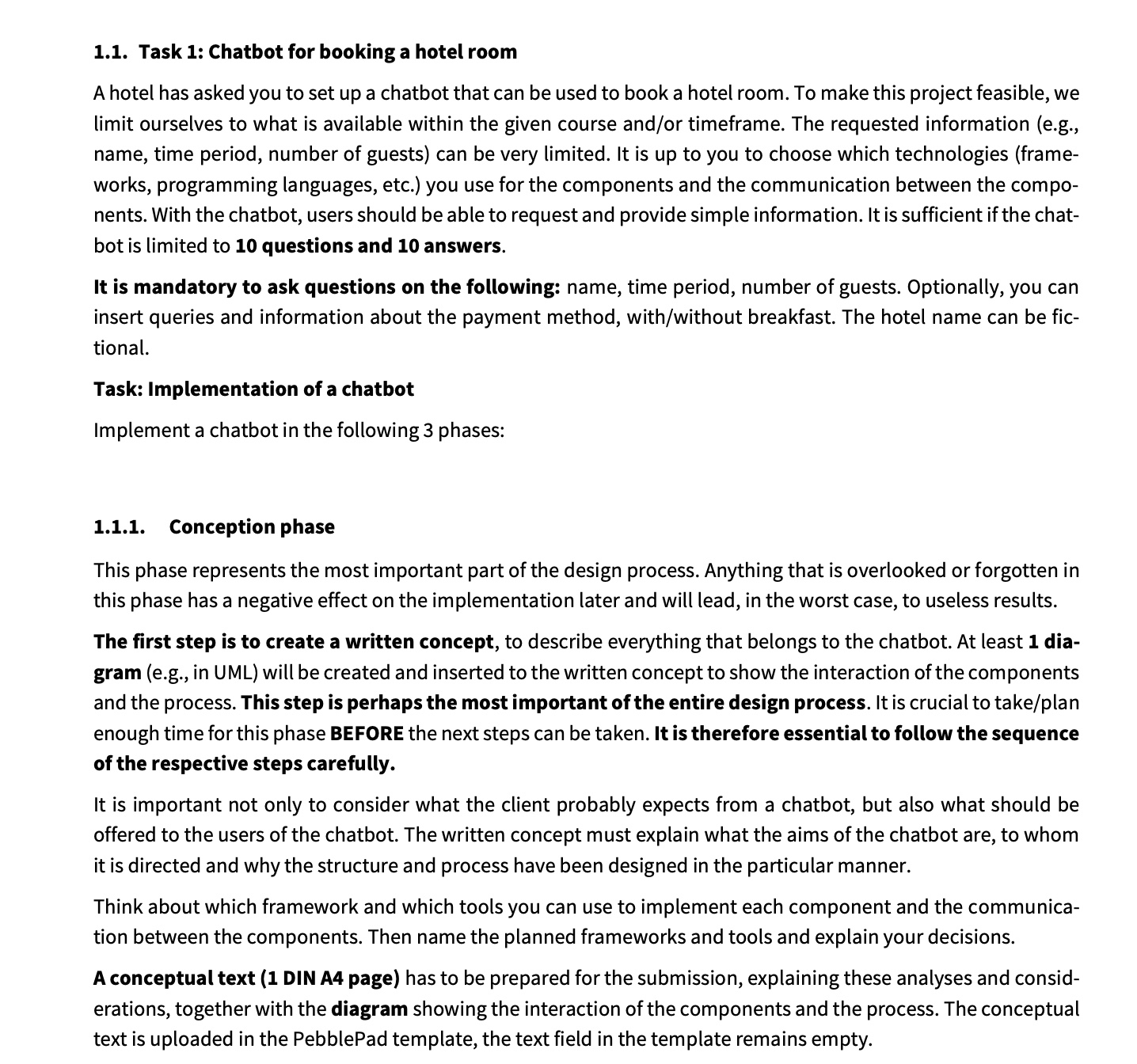 1 . 1 . Task 1 : Chatbot for booking a hotel room