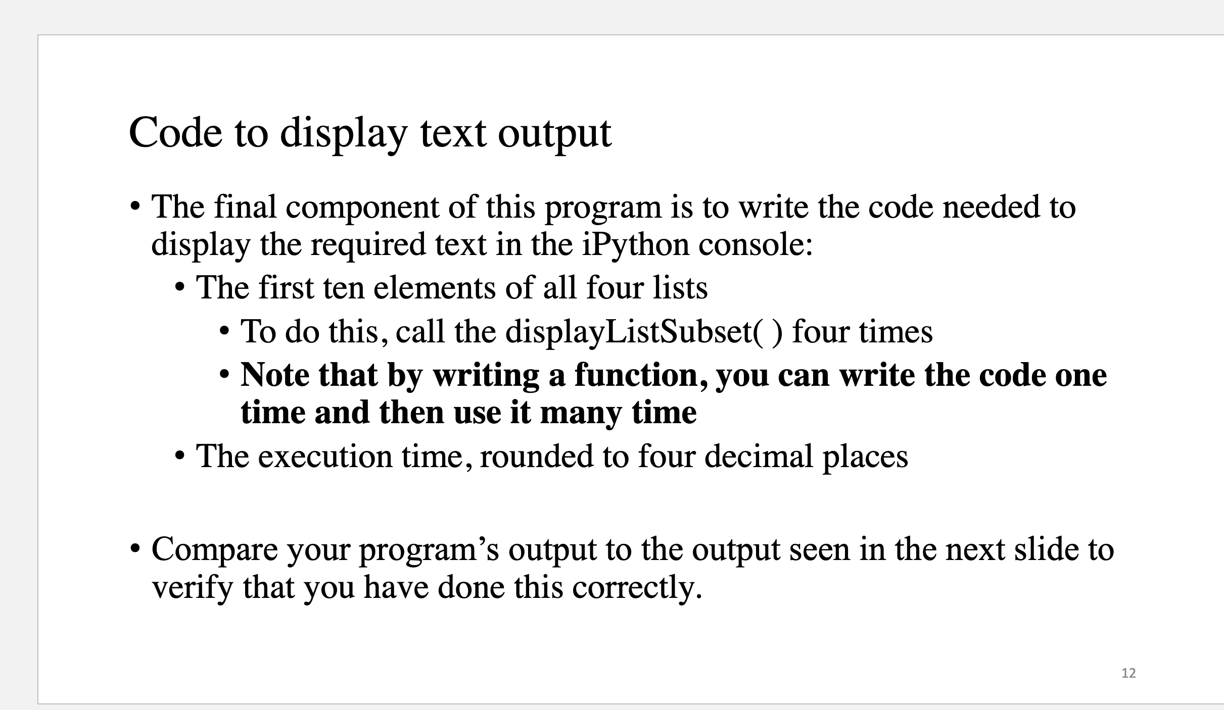 Code to display text output The final component