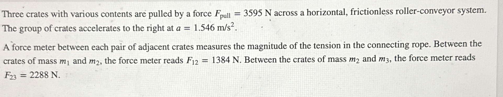 Three crates with various contents are pulled by