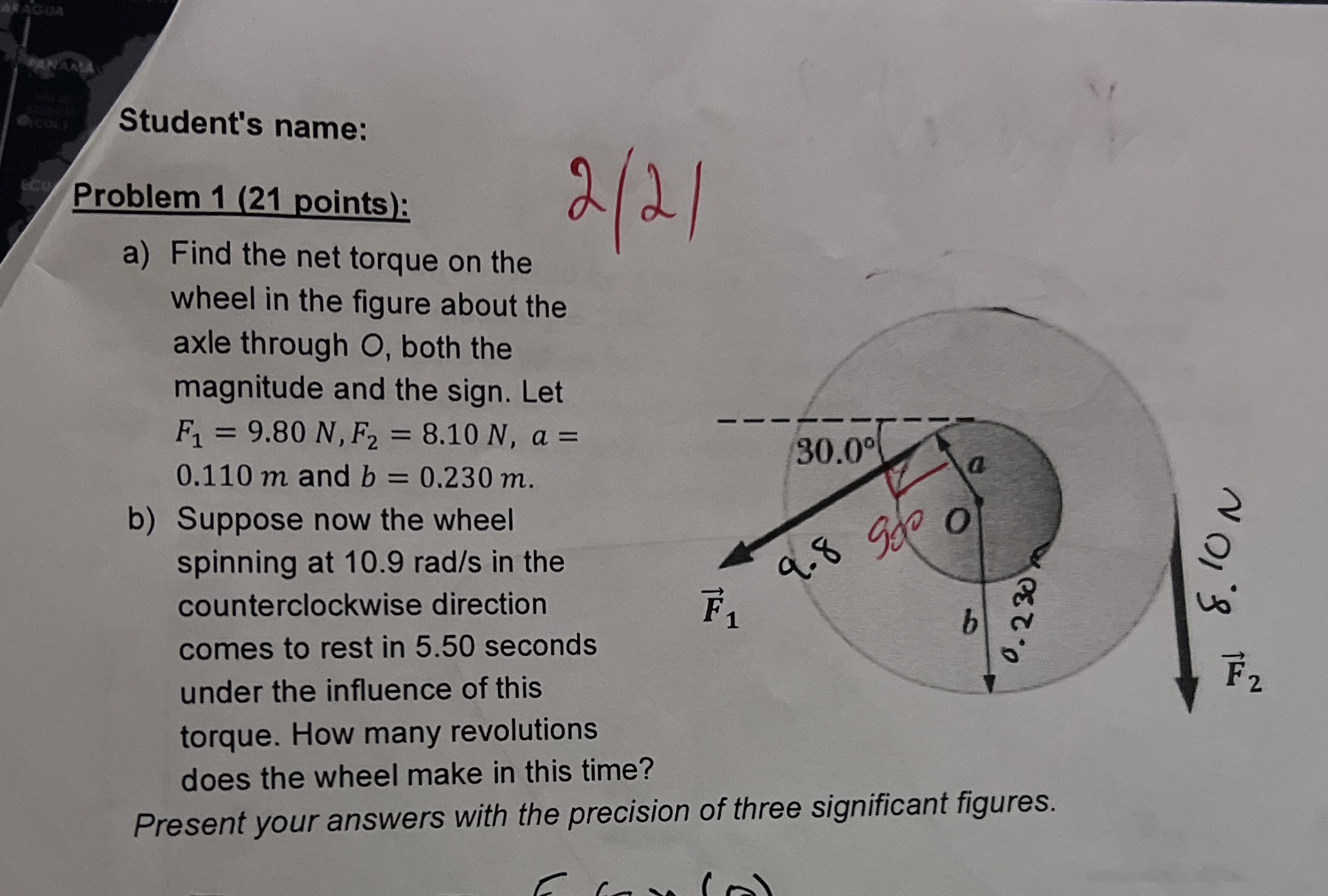 Student's name: Problem 1 ( 2 1 points ) : a )