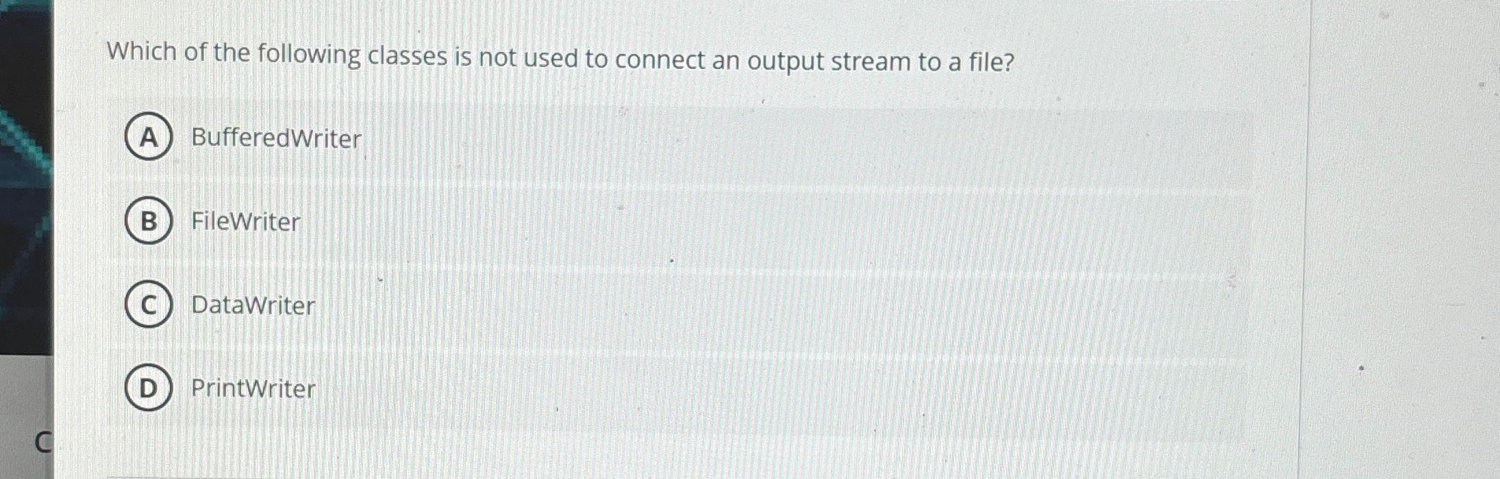 Which of the following classes is not used to