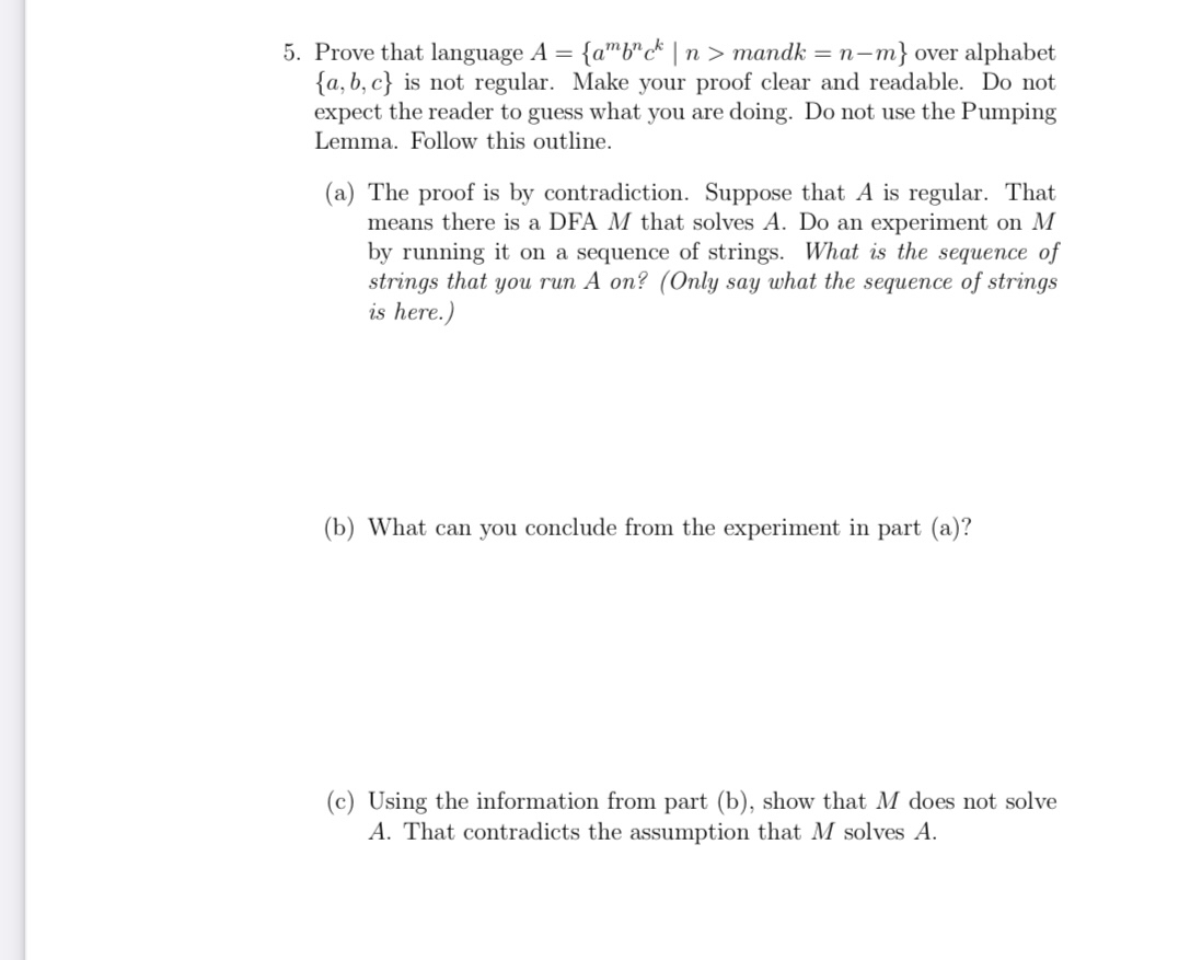 Prove that language | > mandk { : = n - m } over