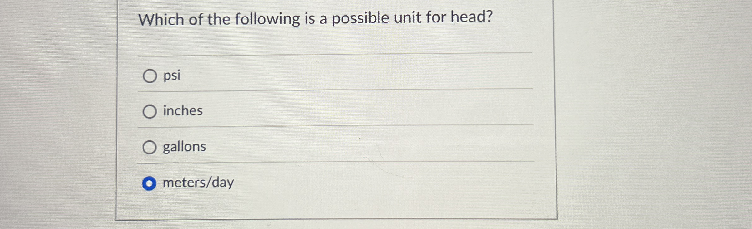 Which of the following is a possible unit for