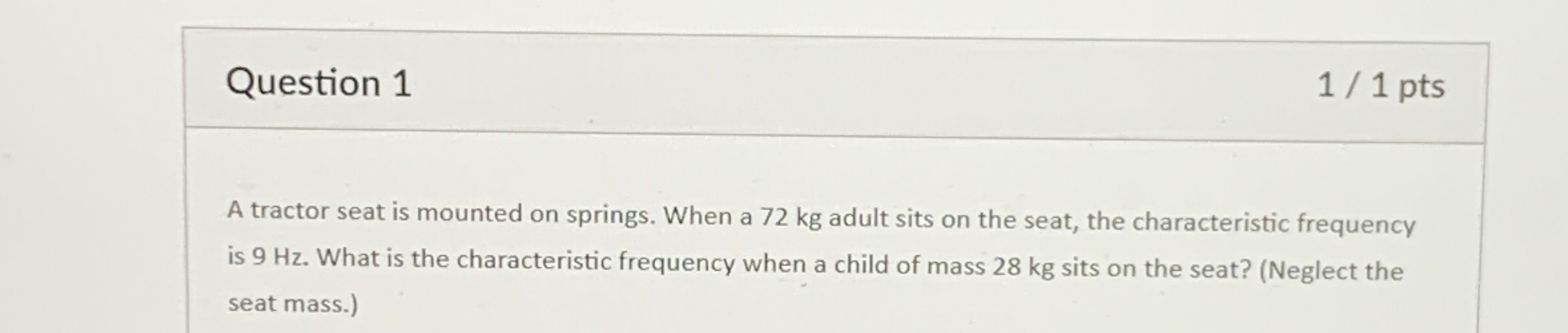 Question 1 1 / 1 pts A tractor seat is mounted on