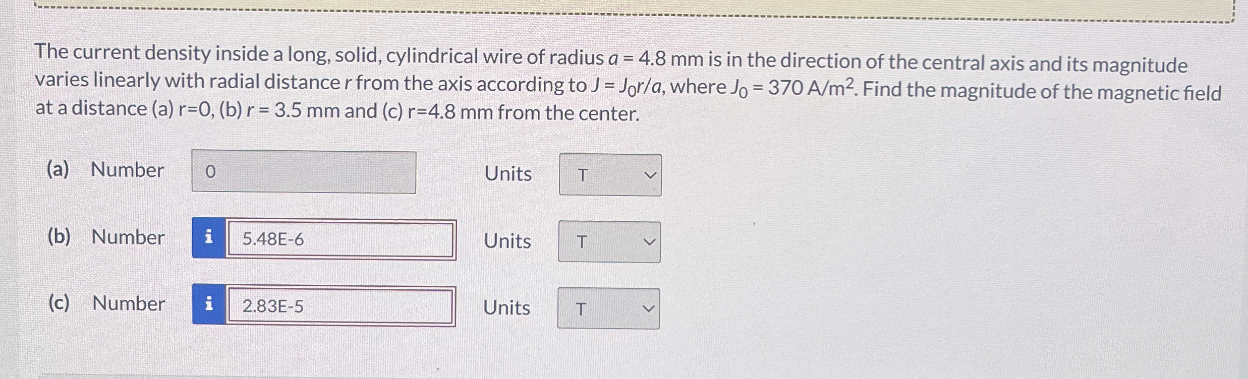 The current density inside a long, solid,