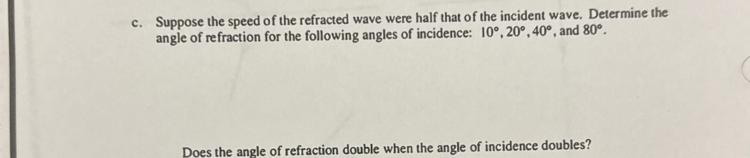 c . Suppose the speed of the refracted wave were
