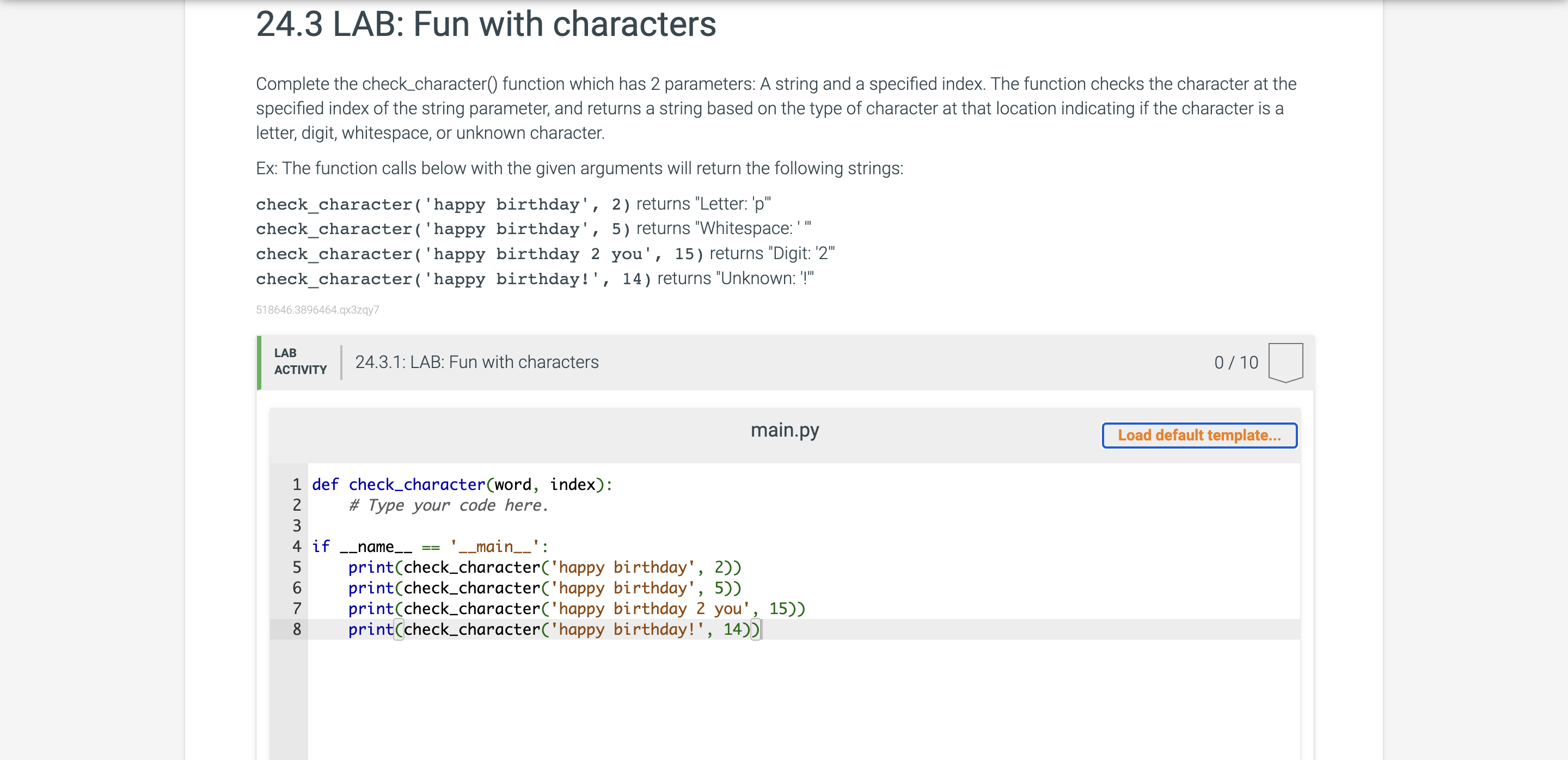 PYTHON ONLY Complete the check _ character ( )
