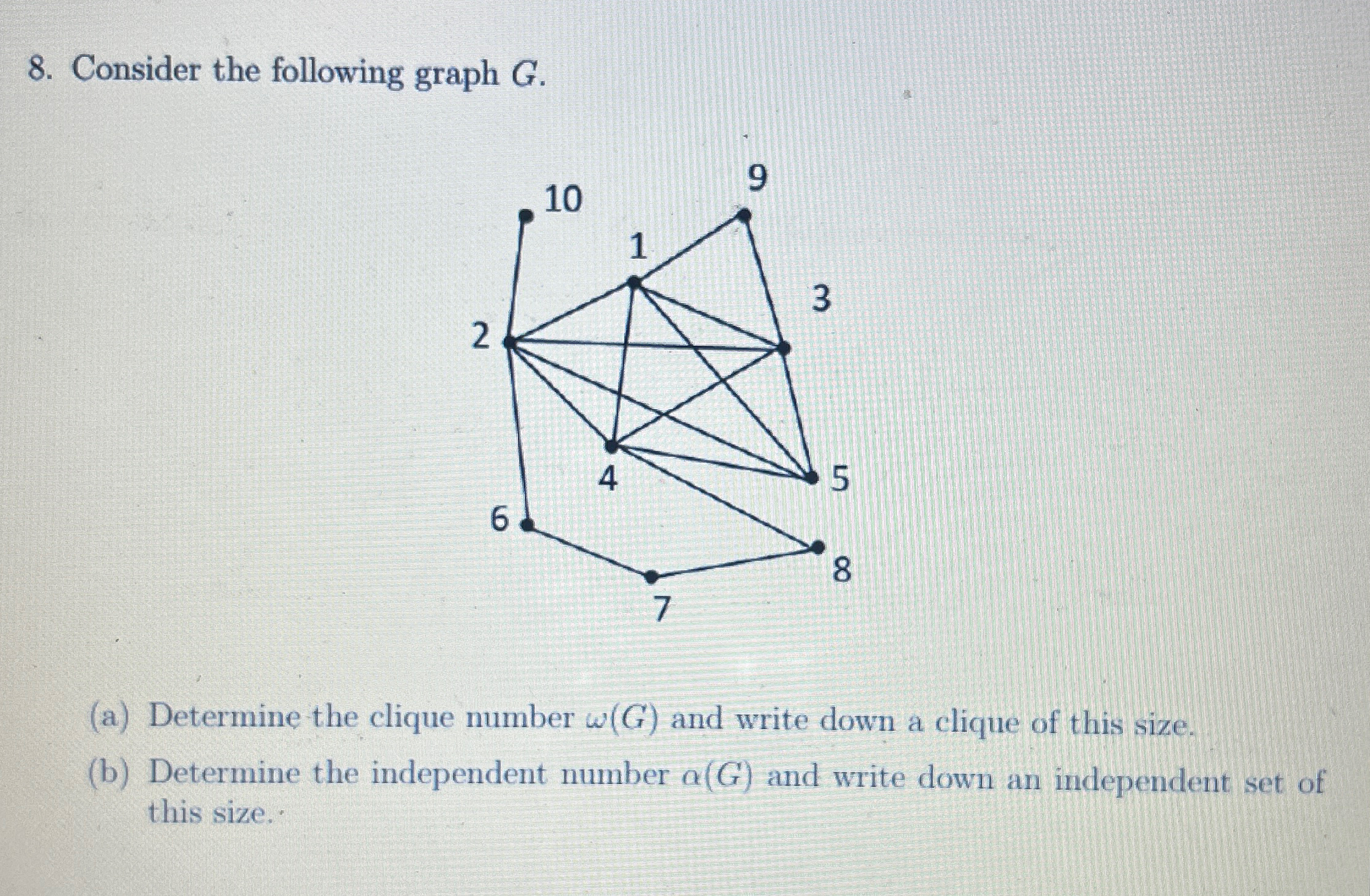Consider the following graph G . ( a ) Determine