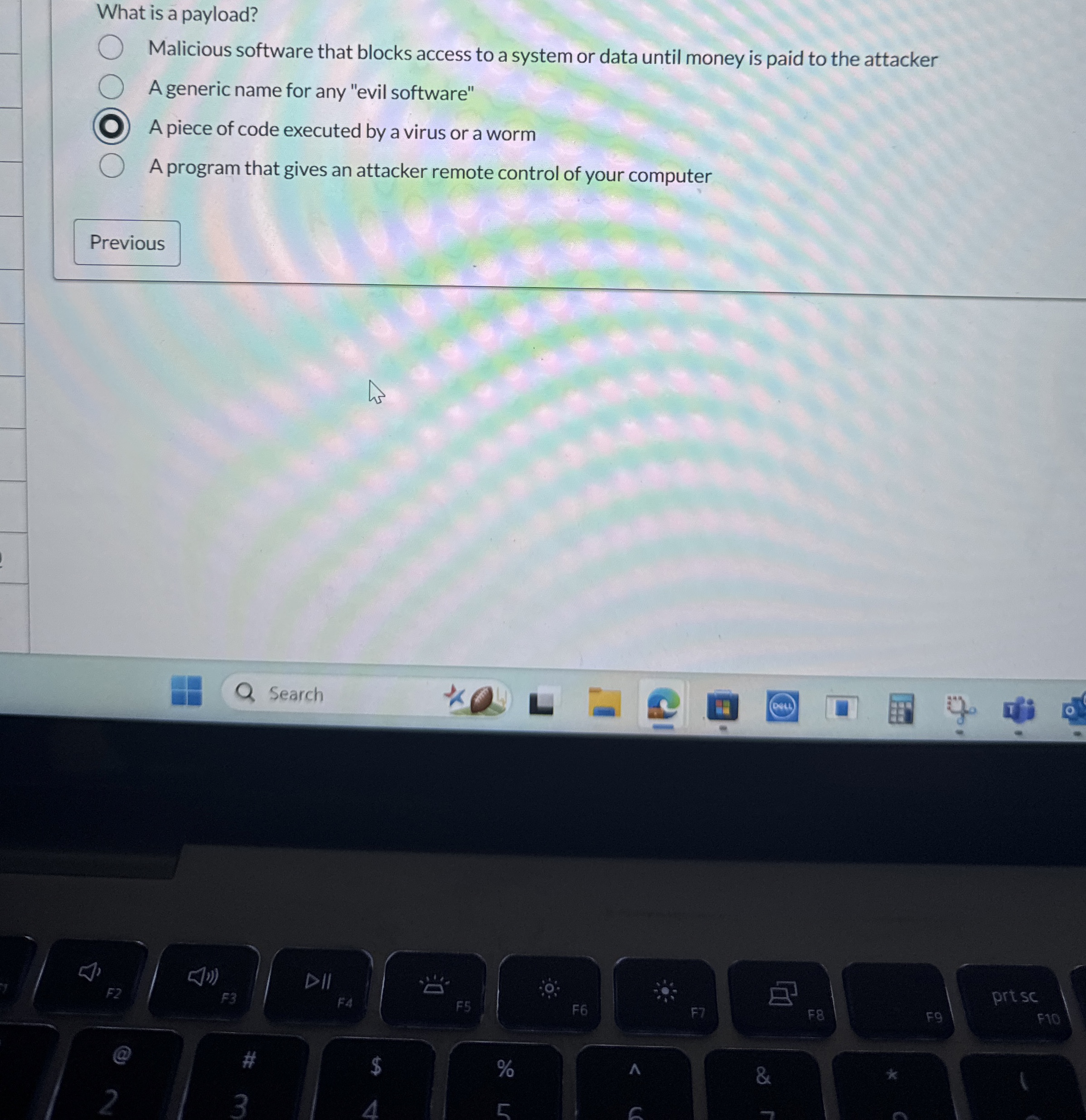What is a payload? Malicious software that blocks