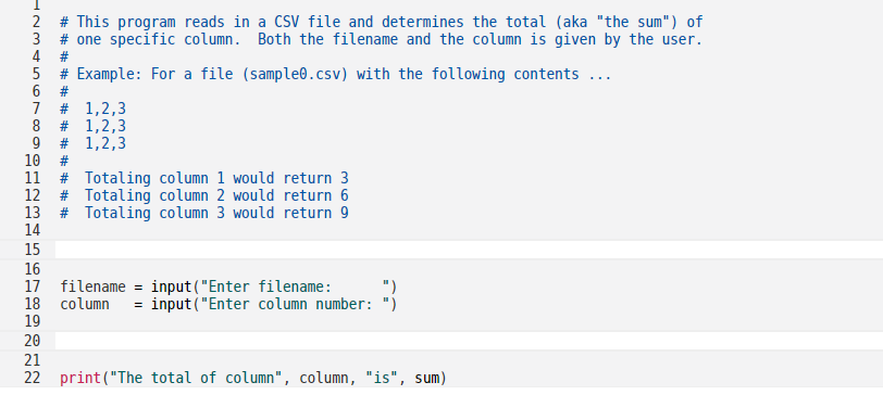 This prgram reads in a csv file and determines