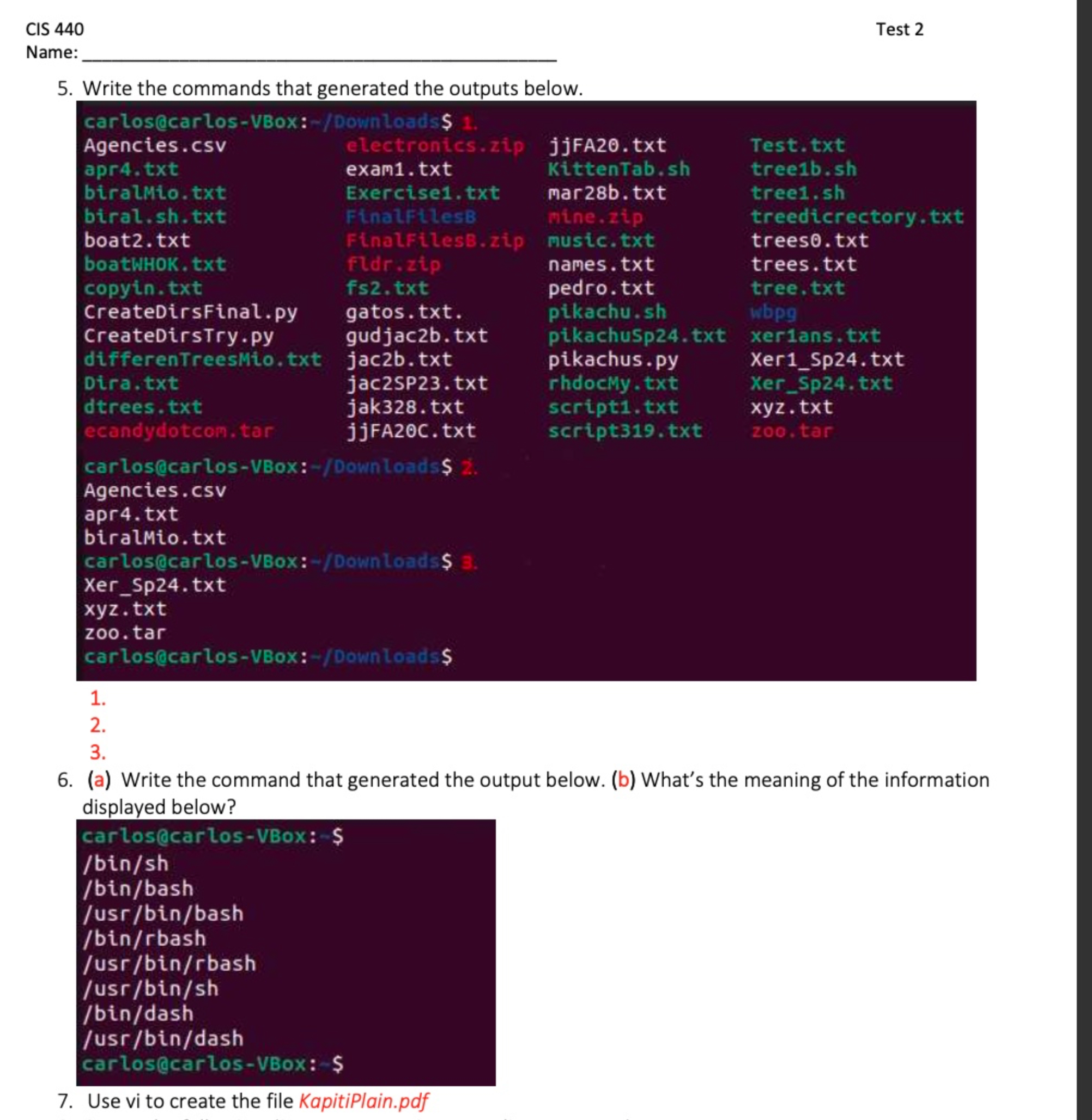 Write the commands that generated the outputs