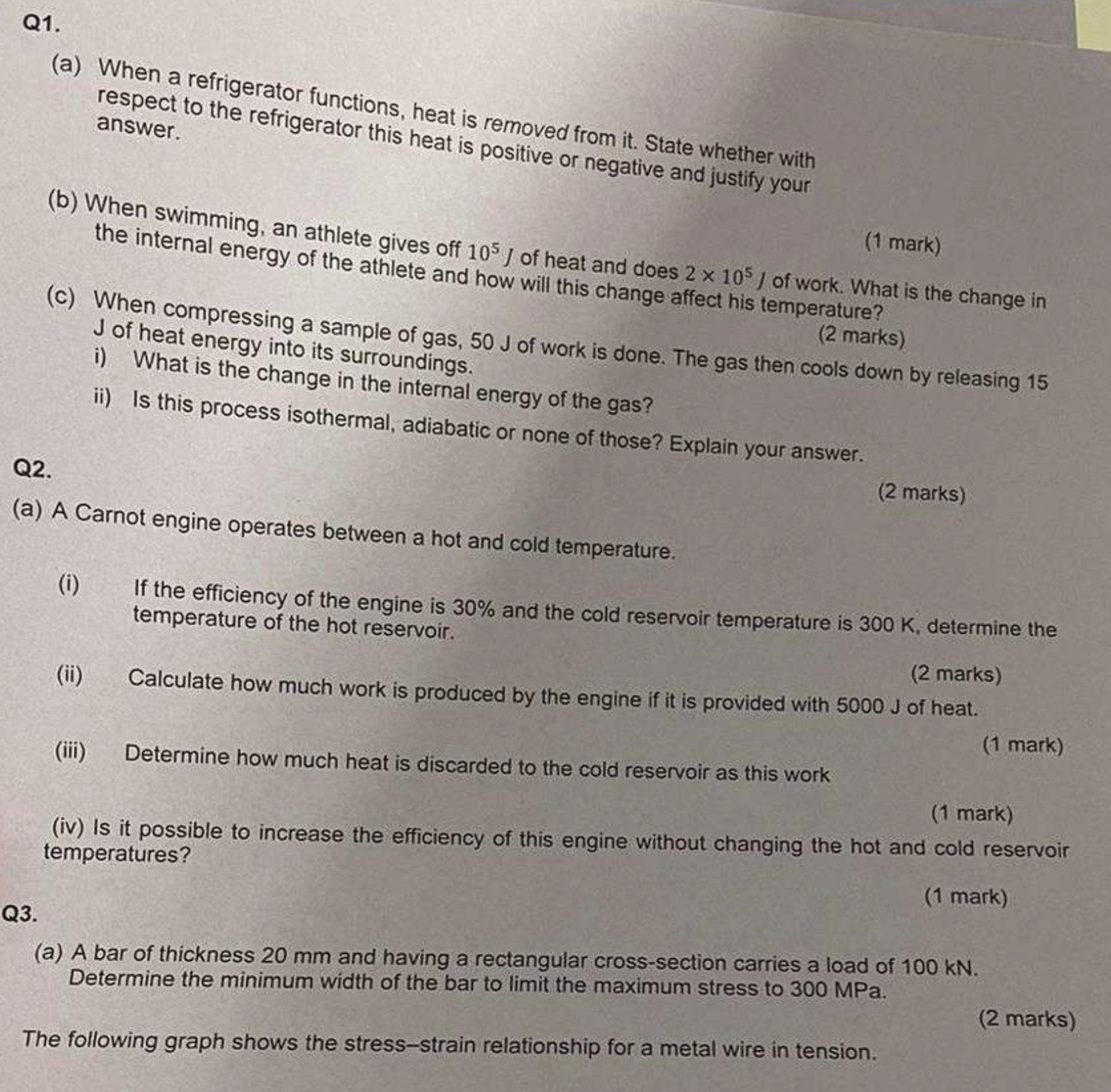Q 1 . ( a ) When a refrigerator functions, heat
