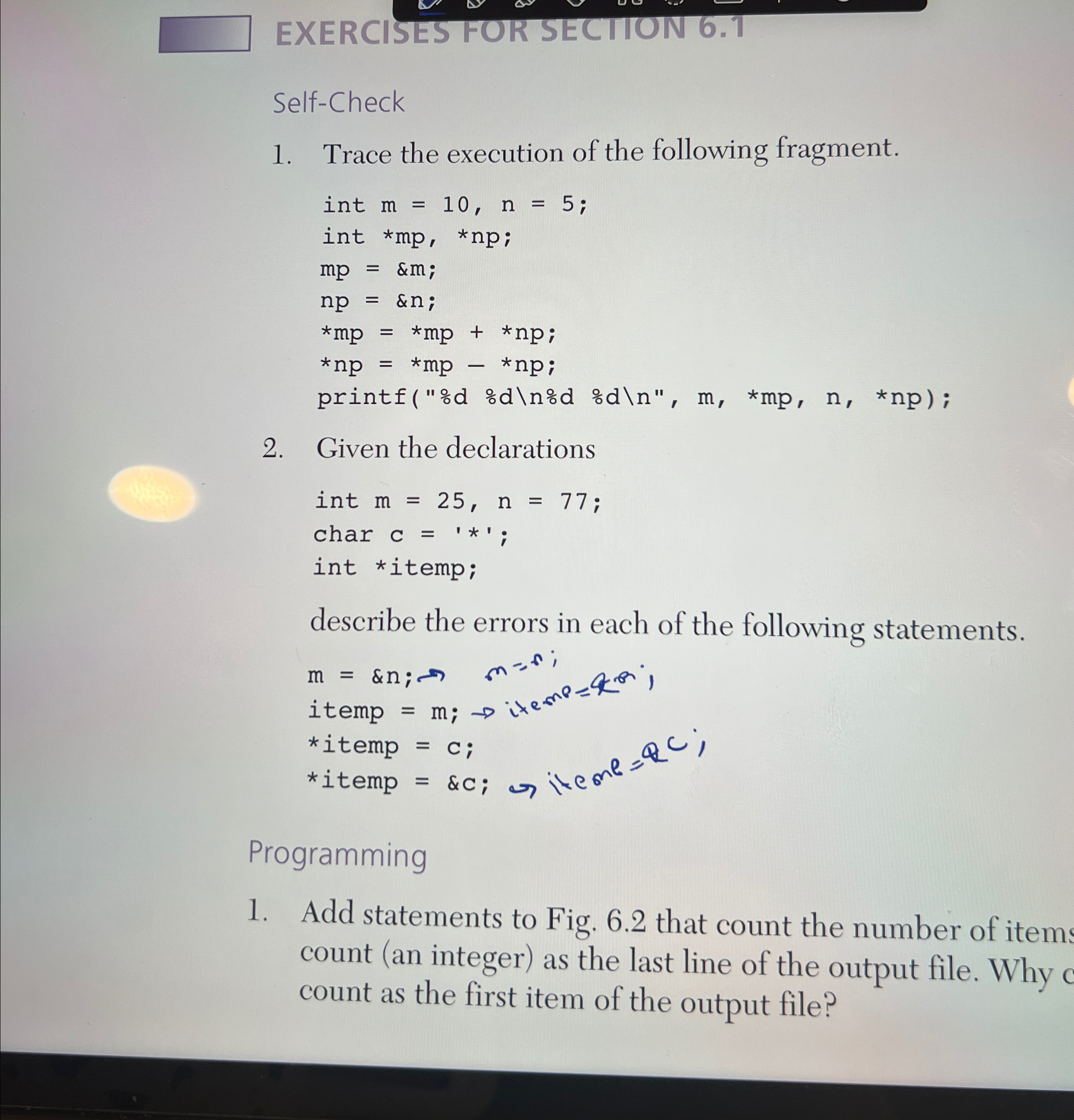 EXERCISES FOR SECTION 6 . 1 Self - Check Trace