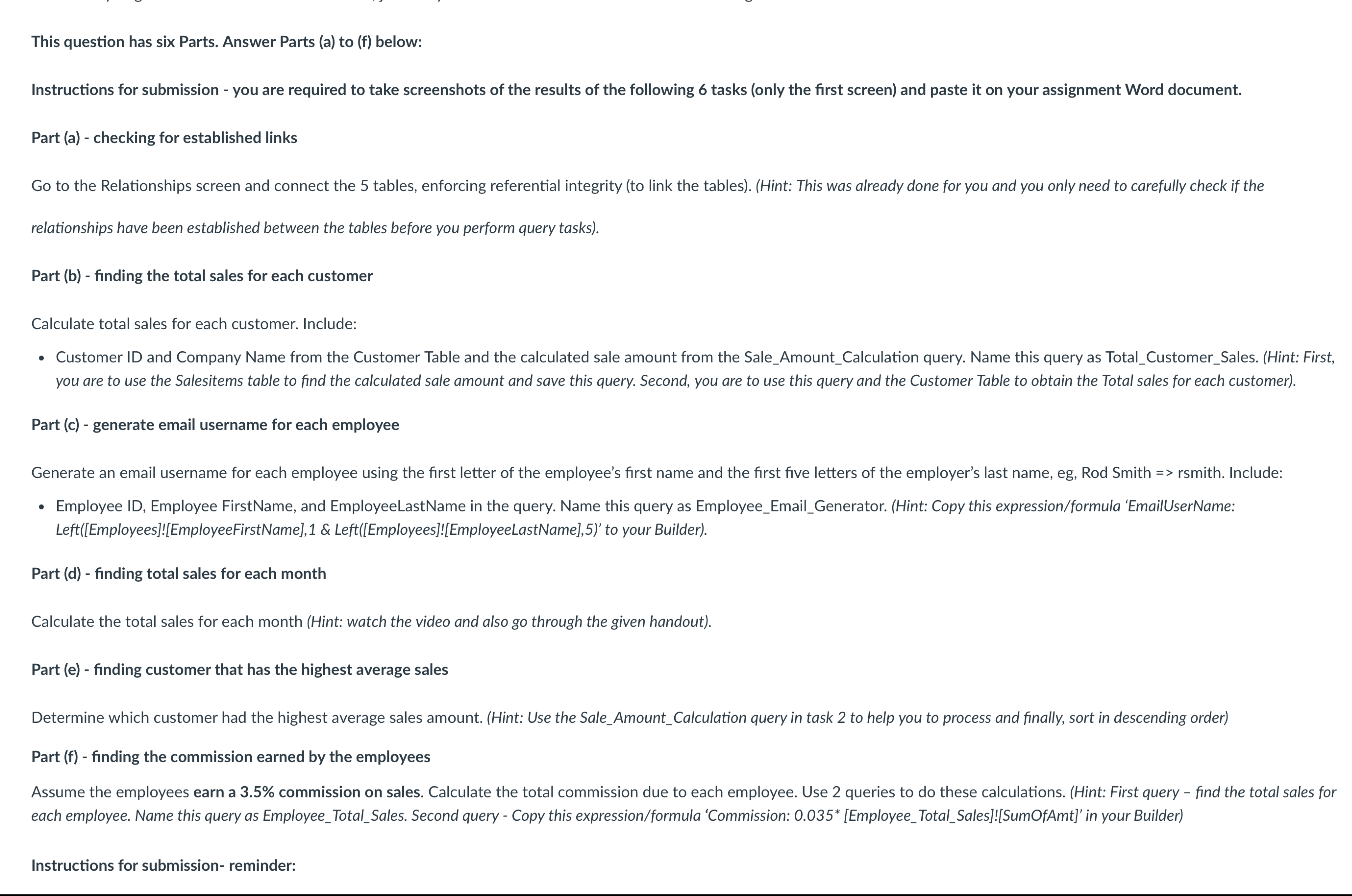 This question has six Parts. Answer Parts ( a )