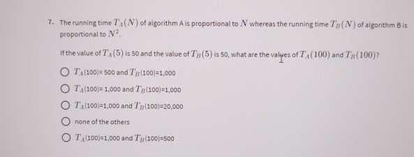 The running time T A ( N ) of algorithm A is