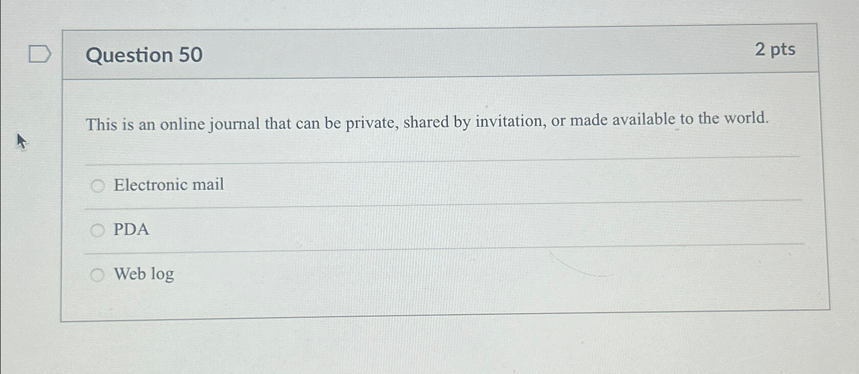 Question 5 0 2 p t s This is an online journal