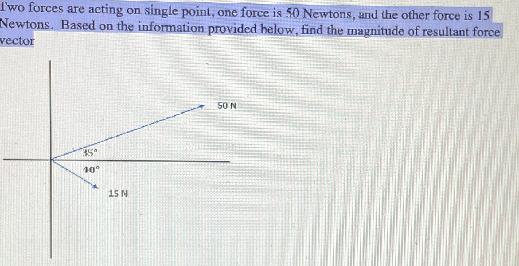 Two forces are acting on single point, one force