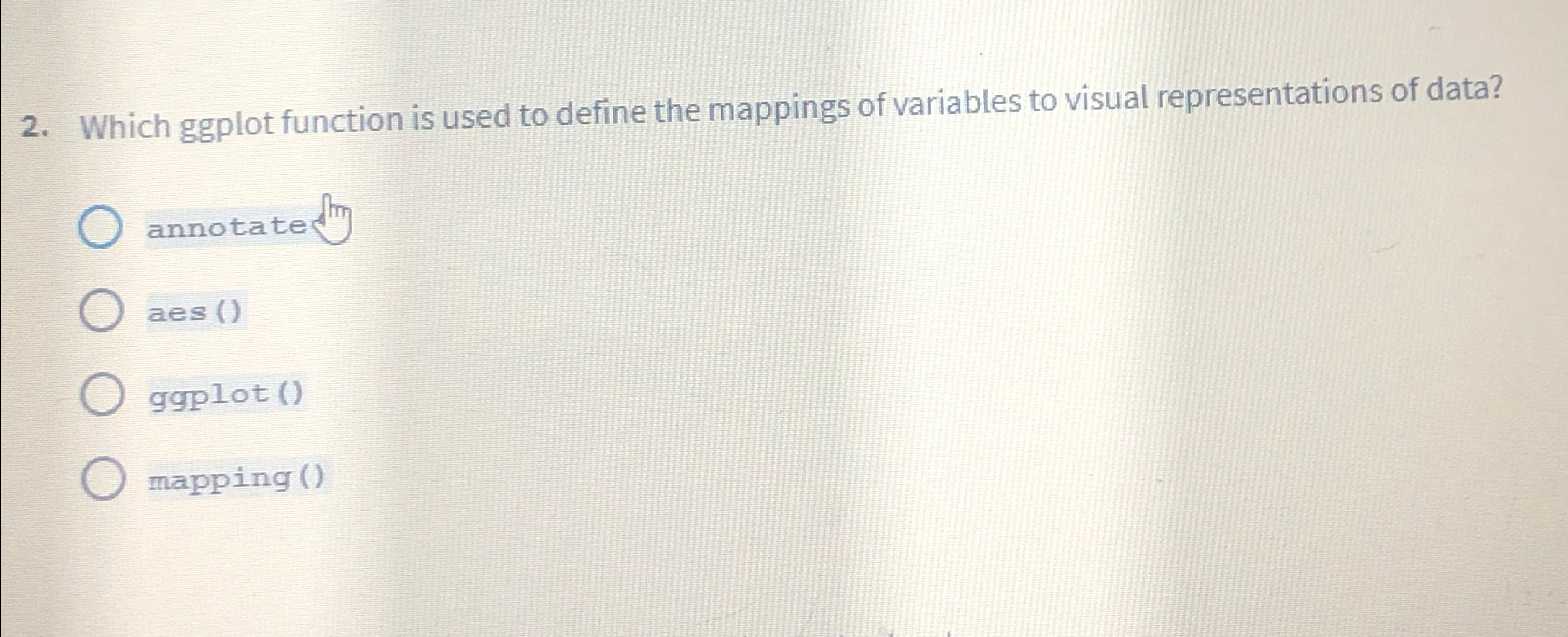 Which ggplot function is used to define the