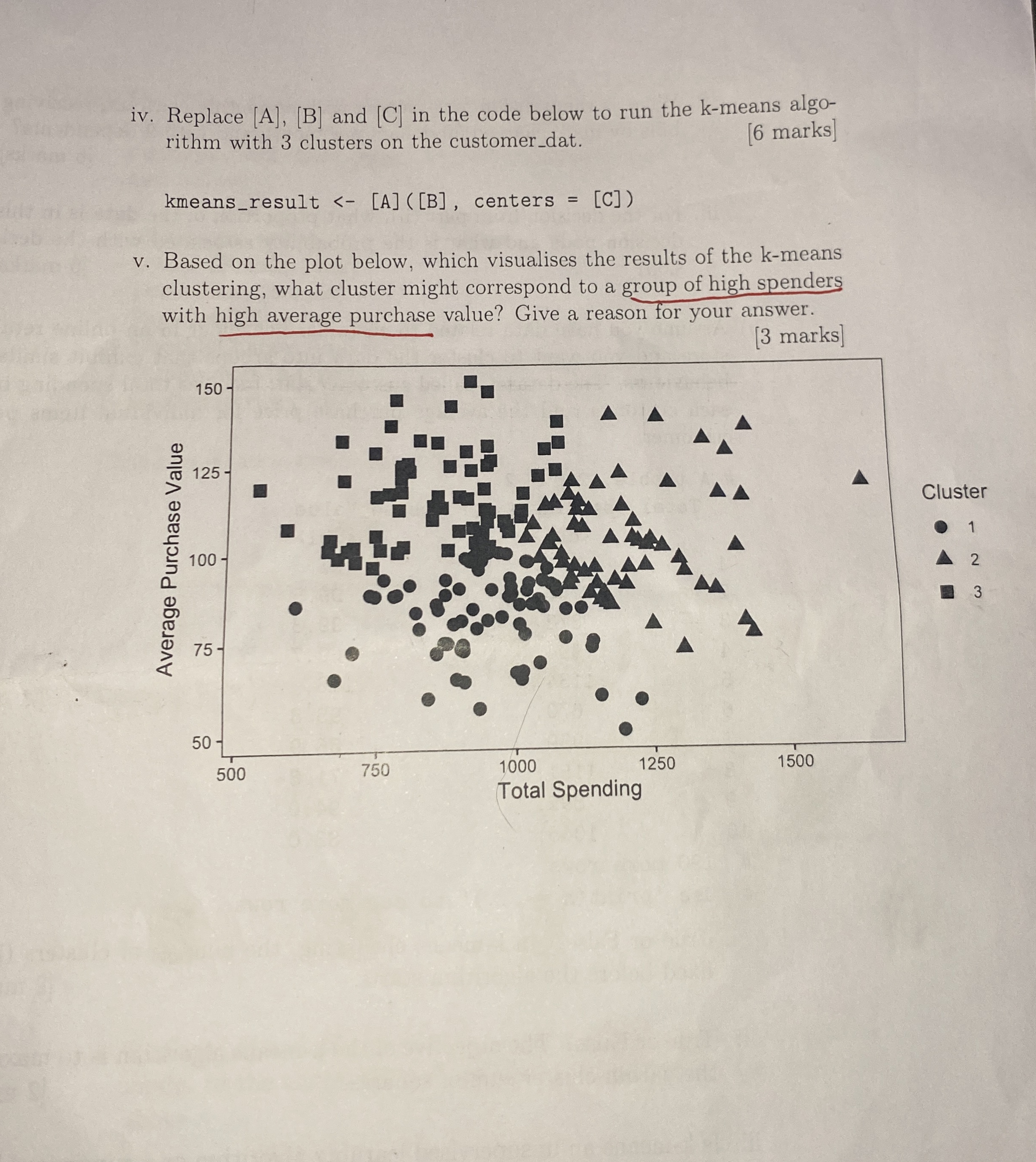 iv . Replace A B and C in the code below to run