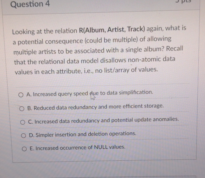 Question 4 Looking at the relation R ( Album ,