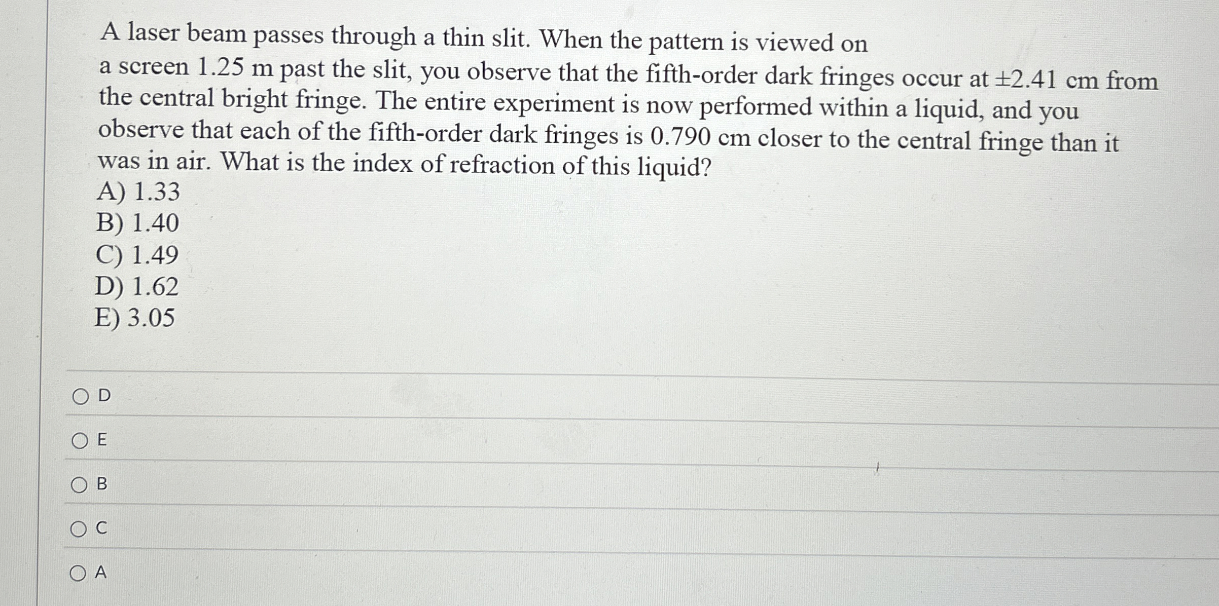 A laser beam passes through a thin slit. When the