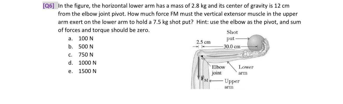 [ Q 6 ] In the figure, the horizontal lower arm