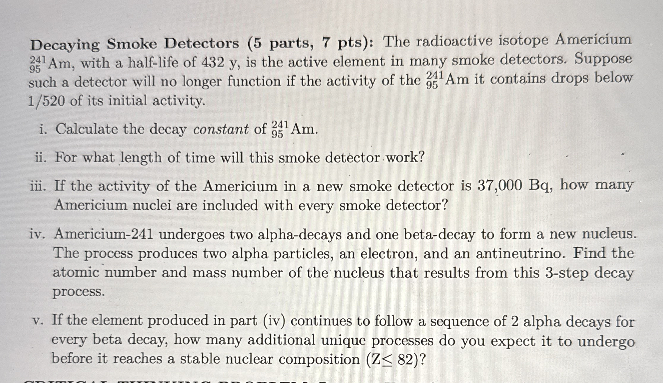 Decaying Smoke Detectors ( 5 parts, 7 pts ) : The