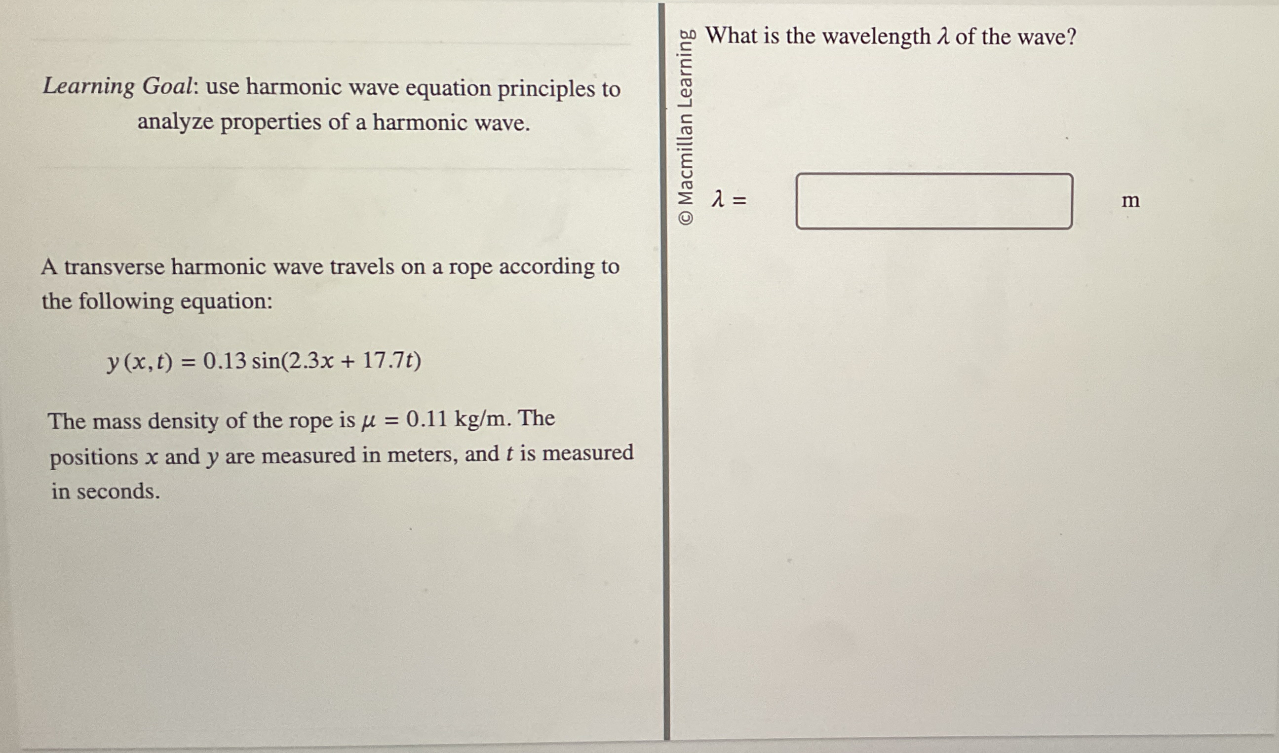 Learning Goal: use harmonic wave equation