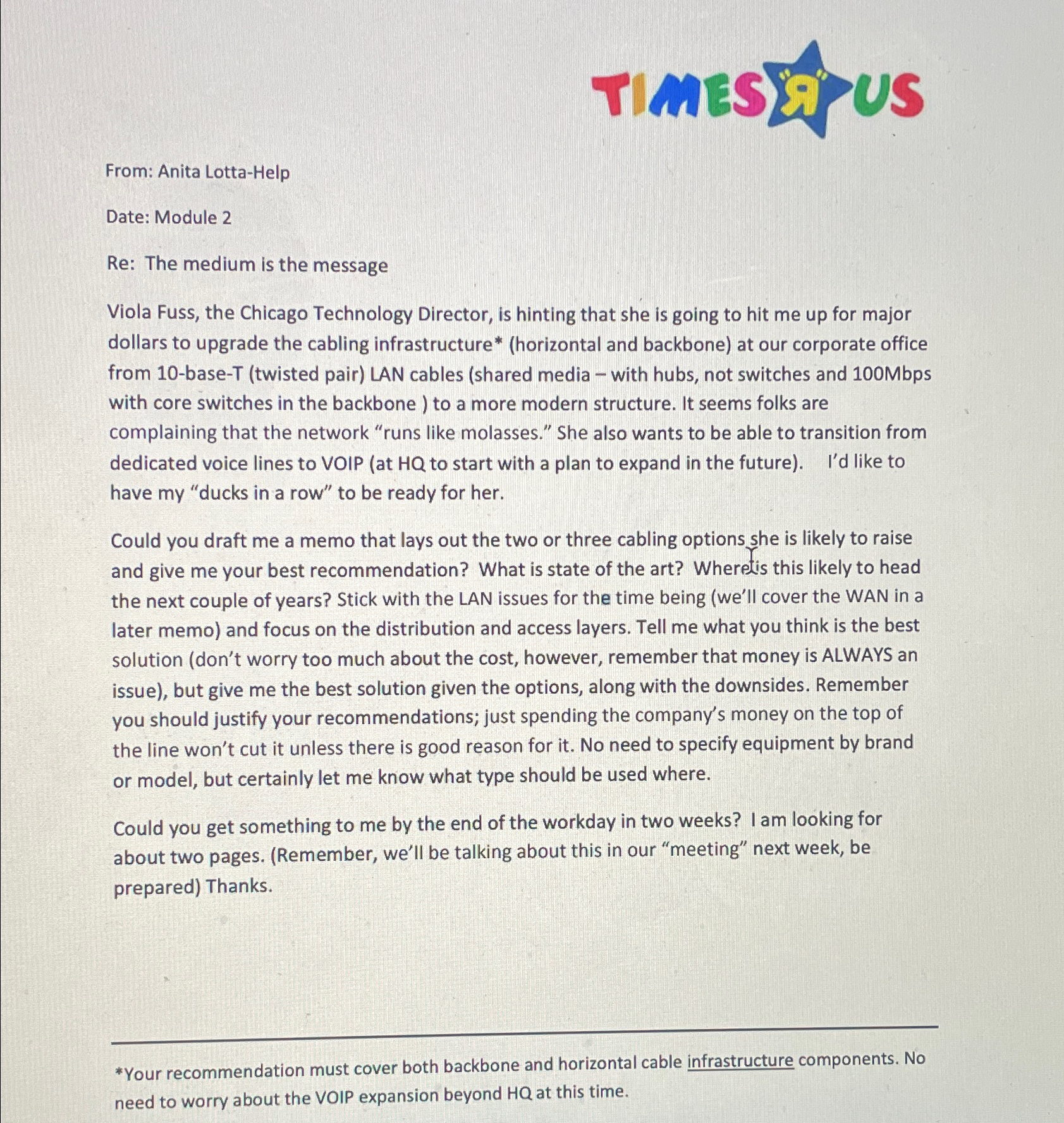 TIMESEirUS From: Anita Lotta - Help Date: Module