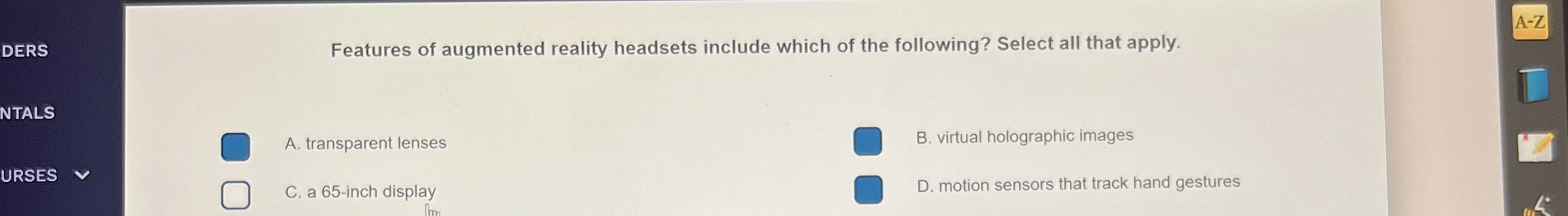 DERS Features of augmented reality headsets