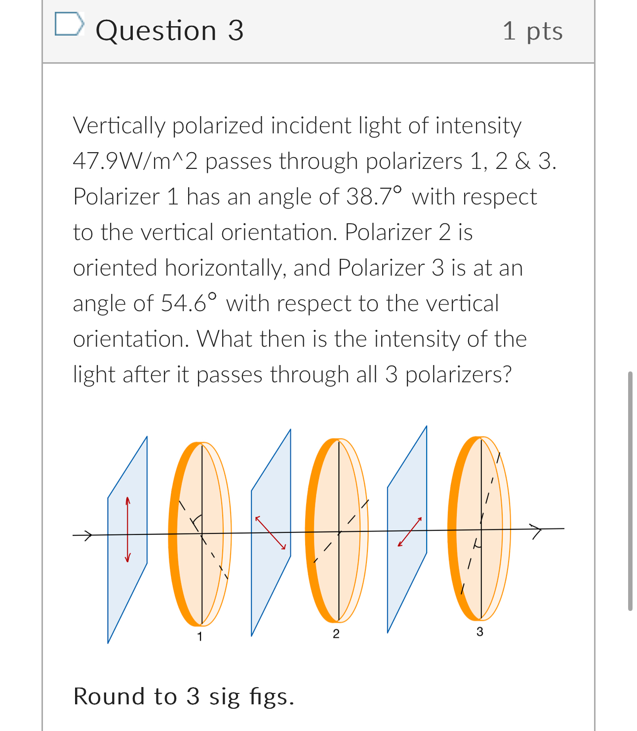 Question 3 1 pts Vertically polarized incident