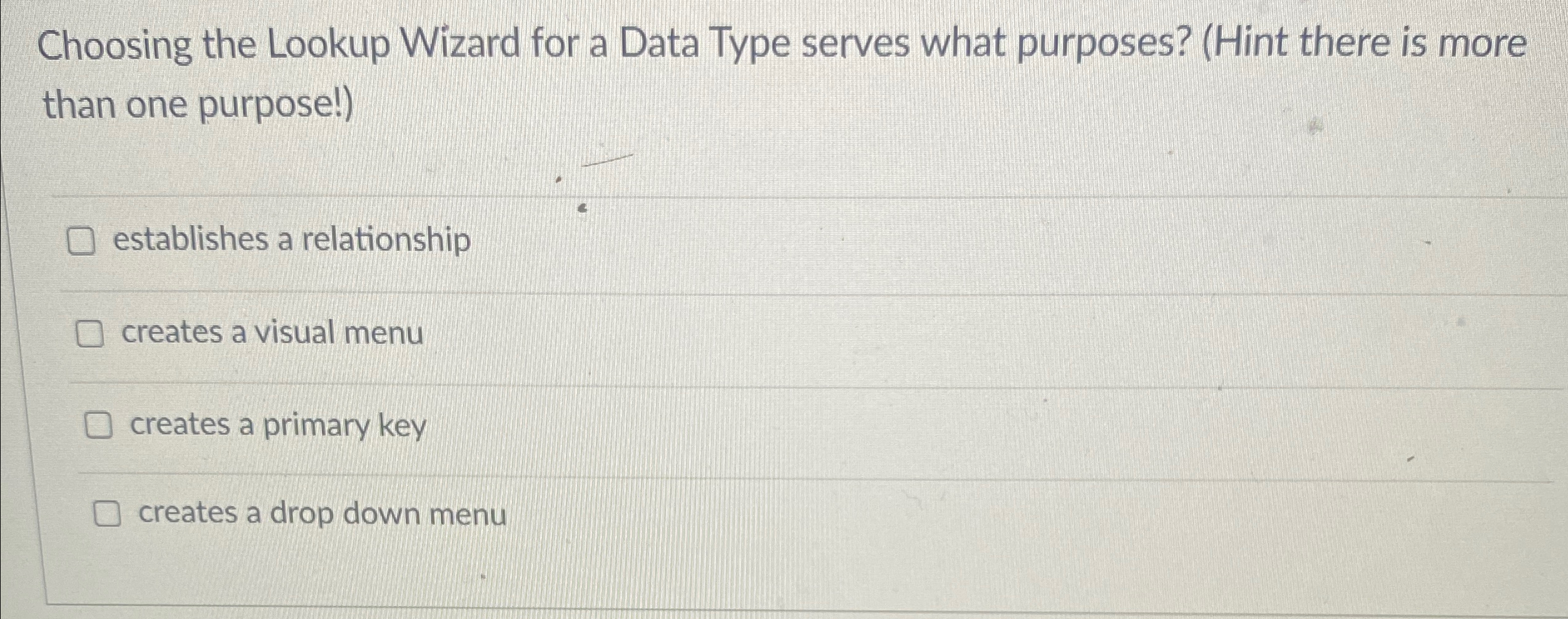 Choosing the Lookup Wizard for a Data Type serves