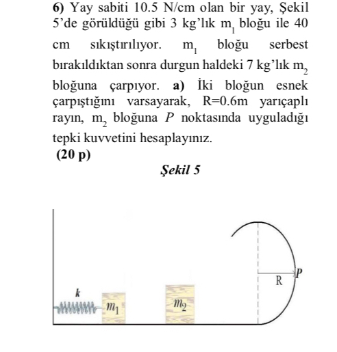 Yay sabiti 1 0 . 5 N c m olan bir yay, ekil 5 '
