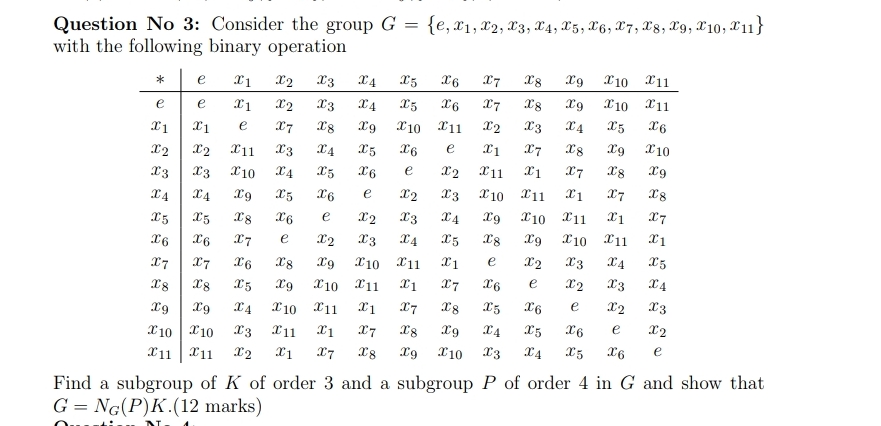 Question No 3 : Consider the group G = { e , x 1